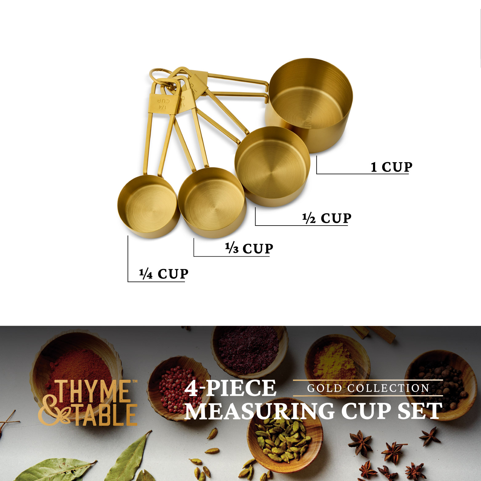 Thyme & Table 4-Piece Gold Stainless Steel Measuring Cup Set photo 3