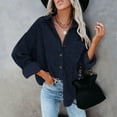 thumbnail image 2 of ZOHIUM Petite Tops for Women Womens COrduroy Button Down Shirt Oversized Blouses Tops Long Sleeve Casual Warm Jacket With Pockets Blouse Shirts for Women (Navy Blue,XXL), 2 of 6