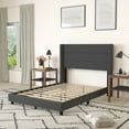 thumbnail image 3 of Merrick Lane Modern Full Platform Bed with Padded Channel Stitched Charcoal Faux Linen Upholstered Wingback Headboard and 8.6" Underbed Clearance, 3 of 11