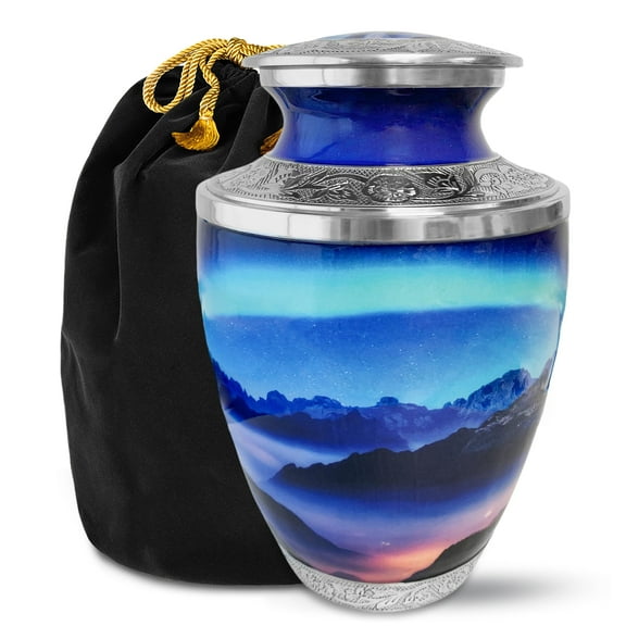 Everlight Memorials Aurora Borealis Adult Large Cremation Urn for Human Ashes – With Velvet Bag