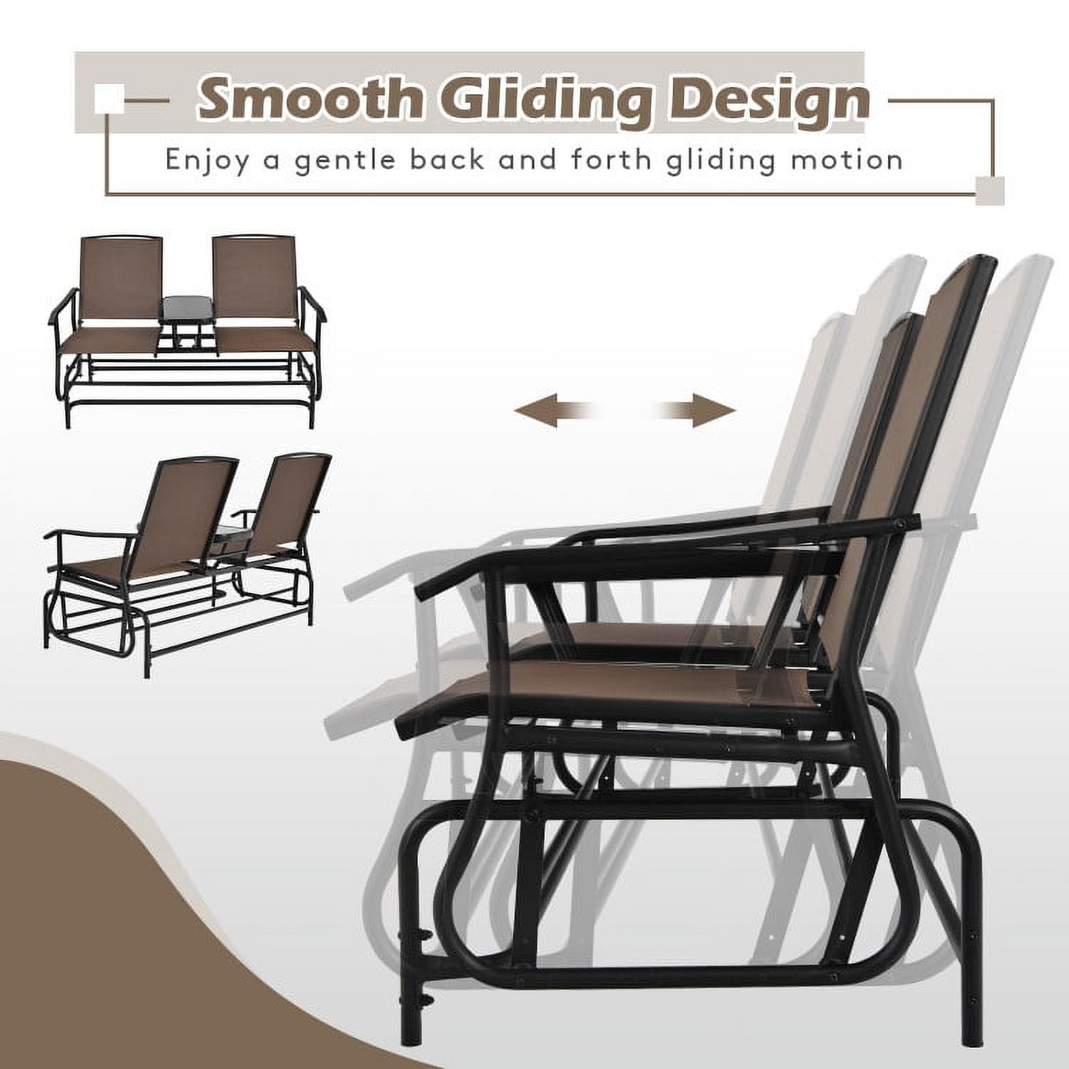 Aimee Lii Outdoor Patio Furniture Set, 2-Person Double Rocking Loveseat with Mesh Fabric and Center Tempered Glass Table, Brown
