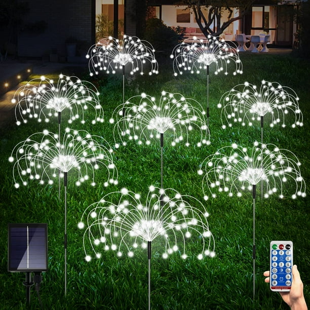 Luces solares para jardín Maleyt, paquete de 8, 120 LED, 8 modos de control remoto