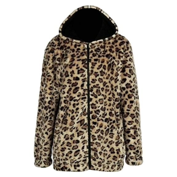 NAFUU Women's Full Zip Jackets Women Leopard Print Hooded Casual Outwear Cozy Coats Fall Winter Fashion Outerwear Women Winter Coats