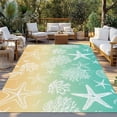thumbnail image 2 of Teal Yellow Ombre Coastal Outdoor Rug 3x5 Ft - Reversible Patio Rug Outdoor Camping Rugs, Sea Nautical Summer Beach Starfish Coral Indoor Outdoor Area Rugs, Non-Slip Outdoor Carpet for Deck/Porch, 2 of 8
