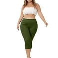 thumbnail image 5 of Yubnlvae Plus Size Knee-Length Leggings - Women's High Waist Pull-On Pants (Summer Casual, Tummy Control & Stretchy) Green L, 5 of 7