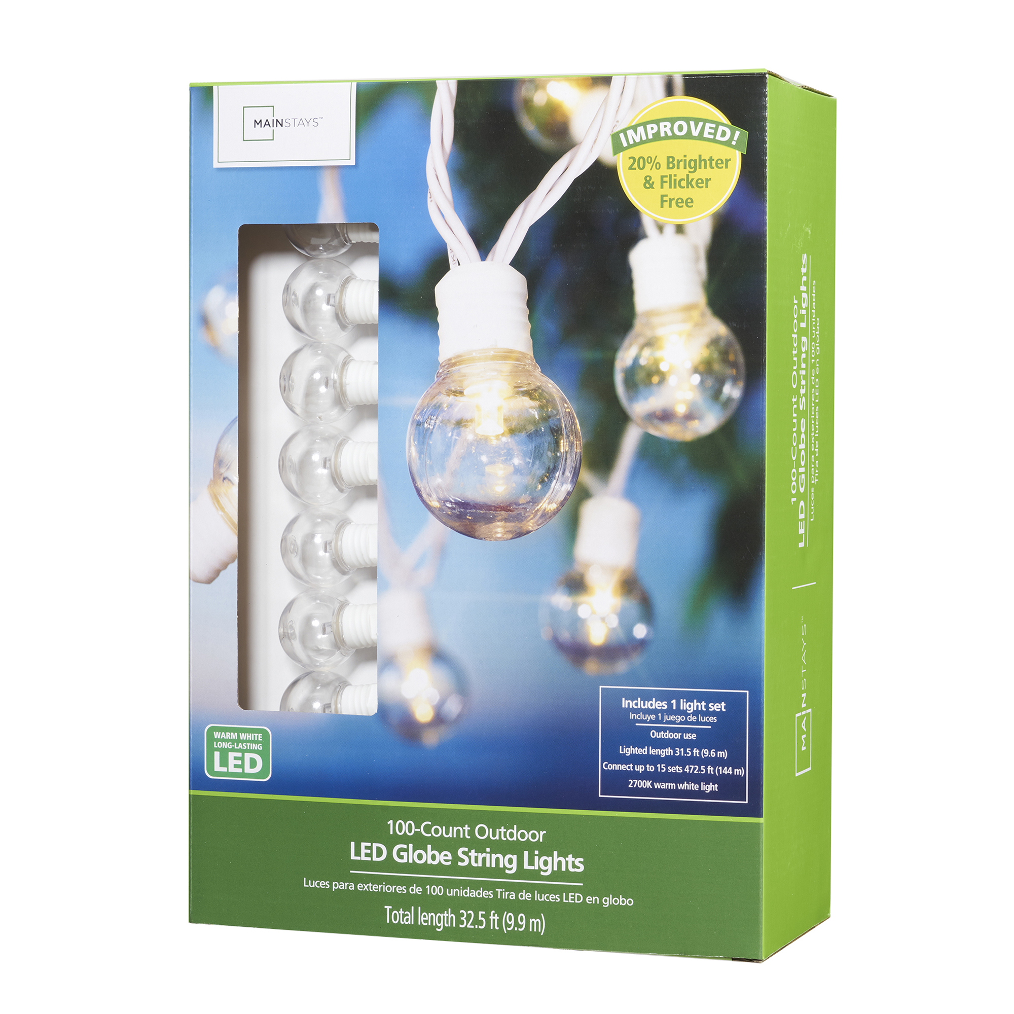 Mainstays 100-Count Plastic LED Globe Outdoor String Lights - image 2 of 9