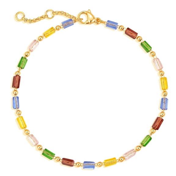 GDCOIN Dainty Colorful Beads Bracelets 14K Gold Plated Cute Jewelry for Women