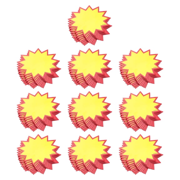 Star Burst 13 Corner Signs Price Tags 3.5 x 2.8 Inch Red Border Yellow Color for Retail Sales Pricing 200 Pcs