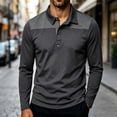 thumbnail image 2 of Kvture Fall Tops for Men Casual Stylish Color Block Long Sleeve Lapel Collar Button up Shirts for Business Office Work Golf Dark Gray Pullover XXXL, 2 of 7