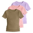 thumbnail image 1 of KyCheLot 3 Pack Ribbed Knit Tops for Girls Crew Neck Solid Color Short Sleeve T-Shirts Trendy Ruffle Trim T-Shirts, 1 of 5