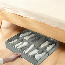 Upgraded Under Bed Shoe Organizer 5.1 Inches High Low-profile Fabric Shoe Box With Clear Lid Foldable Storage Bag Holds 12 Shoes H