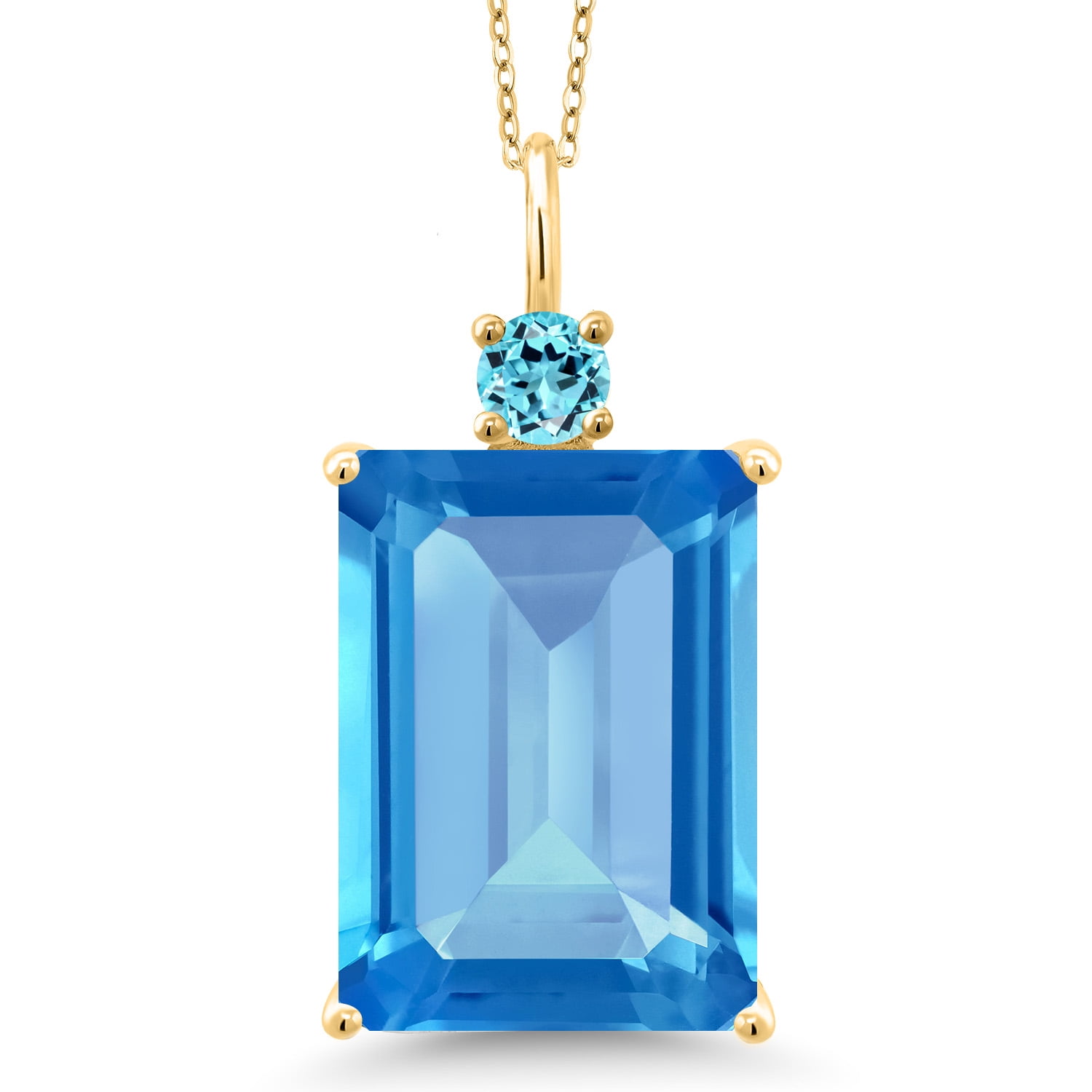 Gem Stone King 18K Yellow Gold Plated Silver Swiss Blue Topaz Pendant Necklace for Women (16.36 Cttw, Emerald Cut 18X13MM, With 18 inch Silver Chain)