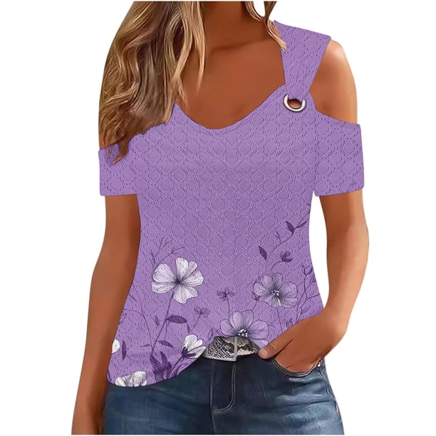 Pantalones Cortos para Mujeres Sexy No Posicionamiento Impreso Cuello en V Manga Corta Suelta Superior, Blusa Casual de Poliéster, Lavado a Mano Primavera Verano