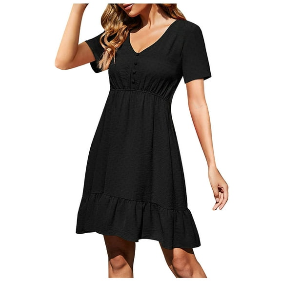 Womens Dresses Casual Summer Plus Size,Womens Dress Tops Summer Dresses for Women 2025 Women's Summer New Temperament Elegant V-neck Solid Color Vacation Dresses