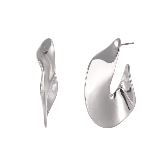 Time and Tru Silvertone Wide Wavy Twist C-Hoop Earring