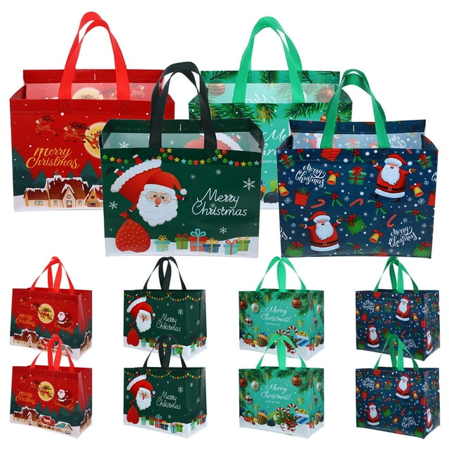 12 bolsas de fiesta con temática navideña, bolsas de regalo para regalos, bolsas de tela no tejida, bolsas de regalo con elementos navideños, bolsas de compras reutilizables