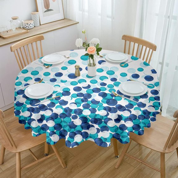 Navy Blue Aqua Ombre Round Tablecloth 60 Inch - Waterproof Fabric Table Cloth Protector, Modern Round Geometric Abstract Art Tablecloths Washable Table Cover for Kitchen Banquet Coffee Table Party