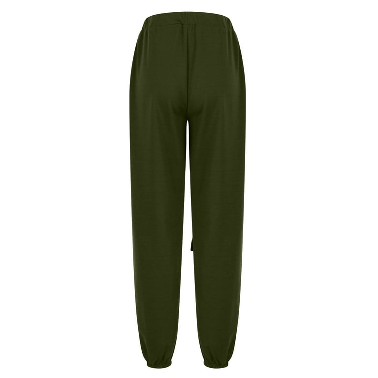 Hfyihgf Women's Cinch-Bottom Sweatpants Pockets Elastic High Waist Sporty  Gym Athletic Fit Jogger Pants Lounge Trousers(Army Green,M) 