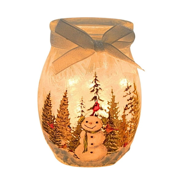 Stony Creek 4.00In Forest Snowman Pre-Lit Small Jar, Glass, Winter Christmas Snowman Scene Ksf5280 Cardinal