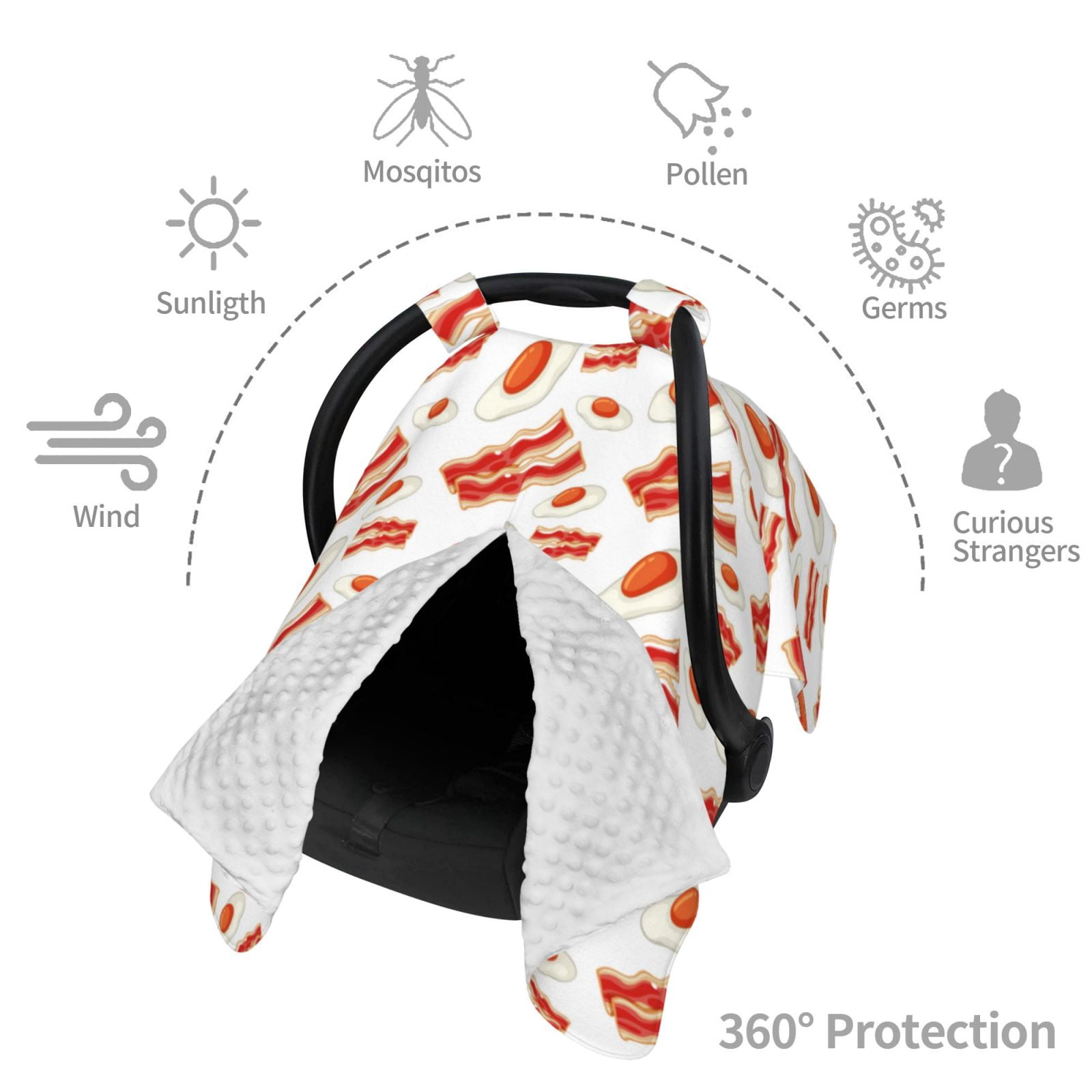 Car Seat Cover Baby - Hobo Eggs Bacon Print Red White Breathable Infant Car Seat Cover for Baby Carseat, Lightweight Comfort Baby Essentials Must Haves Newborn Stuff for Girl Boy