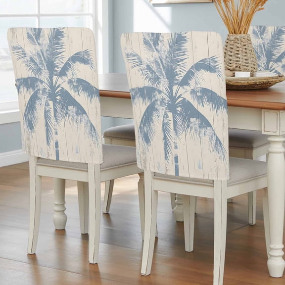 Blue Palm Tree Chair Back Covers, Removable Chair Covers for Dining Chairs Set of 6, Washable Chairs Slipcovers Back Seat Protector for Wedding Party 19"x20"
