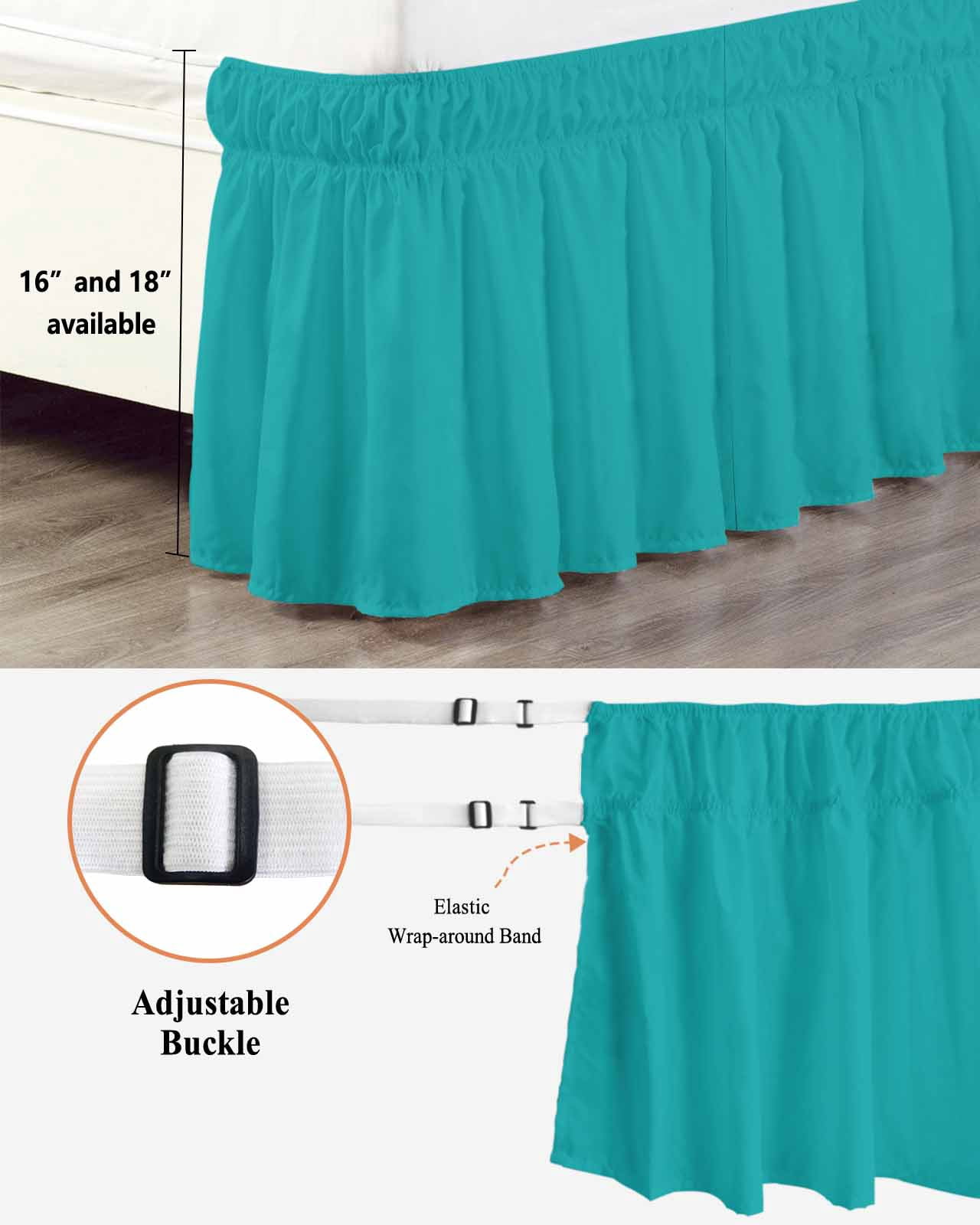 Teal Blue Bed Skirt Solid Color Bed Skirts Queen Size 16 Inch Drop, Wrap Around Dust Ruffle&nbsp;Bedskirt with Adjustable Elastic Belt for Queen Size Beds