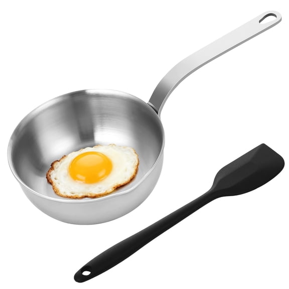 2 Pcs Mini Sauce Pan and Silicone Spatula Set, 5 in Stainless Steel Butter Warmer, Nonstick Frying Pan, No Coating Egg Pan with Spatula, 304 Steel Small Cooking Pot for Single Portion, All Stoves