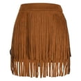 thumbnail image 5 of Womens Fringe Western Skirts Faux Suede High Waisted Tassel Skirts Club Country Concert Rodeo Outfits Rave Festival Coffee, M, 5 of 7