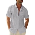 thumbnail image 2 of Domuza Mens Cuban Guayabera Shirt Casual Button Down Shirts Short Sleeve Beach Linen Shirts Vacation Summer Tops for Men with Pocket Gray 2XL, 2 of 4
