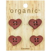 Organic Elements Red 1" Small Coconut 4-Hole Heart Button, 4 Pieces