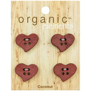  Elements Red 1" Small Coconut 4-Hole Heart Button, 4 Pieces