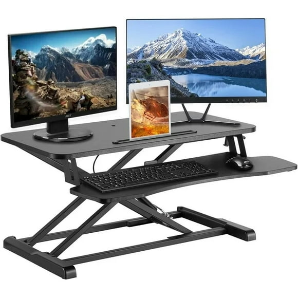 32 Inch Standing Desk Converter, Height Adjustable Sit to Stand Riser Laptop Computer Workstation with Removable Keyboard Tray, Black