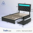 thumbnail image 2 of Greenstell Twin Bed Frame with 4 Drawers, Upholstered Platform Bed with LED Adjustable Storage headboard & Charging Station, Black, 2 of 7