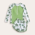thumbnail image 6 of Avrnliq Girls 2 Piece Rash Guard Swim Set Long Sleeve UPF Sun Protection Tropical Palm Leaf Print Zipper Swim Top with Board Shorts Quick Dry Swimwear Sizes 13-16 Green,Size 16 T, 6 of 9