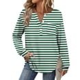 thumbnail image 7 of Womens Long Sleeve T-Shirts Long Sleeve Chest Pocket Button Henley Neck Striped Graphic Tunic Tops Loose Casual Tees (2XL, Green), 7 of 7