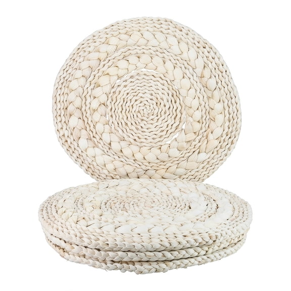 Unique Bargains 4Pcs Round Woven Dining Table Decor Placemats Beige 15x15in