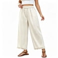 thumbnail image 2 of Liweisiy Women's Wide Leg Ruffled Hem Pants Ankle Length Elastic High Waistband Trousers Summer Baggy Casual Solid Color Pants With Pockets Beige 2XL, 2 of 6
