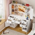 thumbnail image 4 of PAKASEPT Farmhouse Vanity Desk with Makeup Mirror and Light - Makeup Vanity Table with 5 Drawers & 4 Cabinets,Charging Station, Big Makeup Vanity Set for Bedroom, 4 of 8