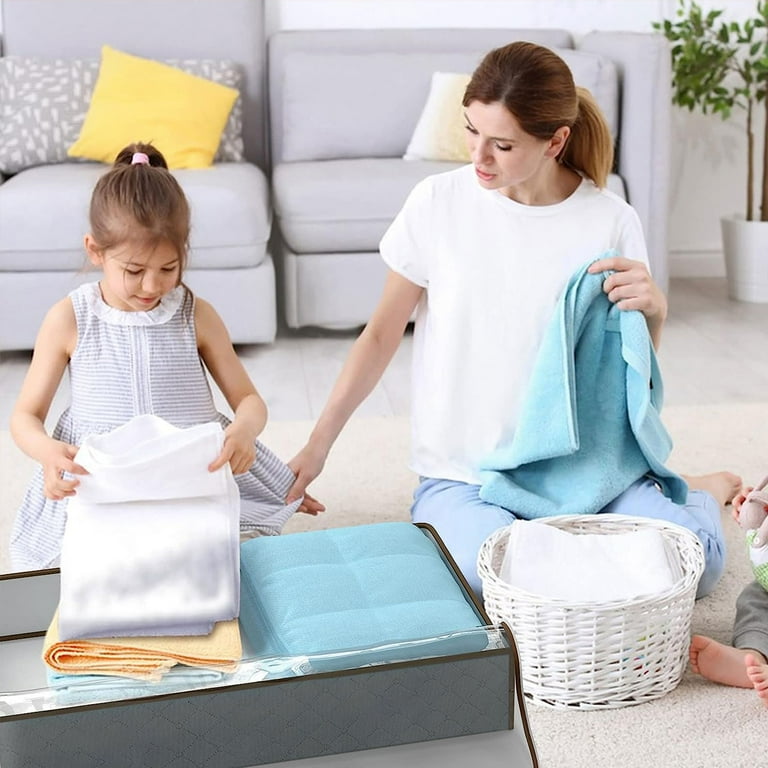 4 Pack Under Bed Storage Bags Containers Toy Organizers and Wrapping Paper Storage Bags Underbed Shoes Closet Storage Clear Window and Reinforced Handles for Blanket Comforter Bedding Clothes Shop 202...