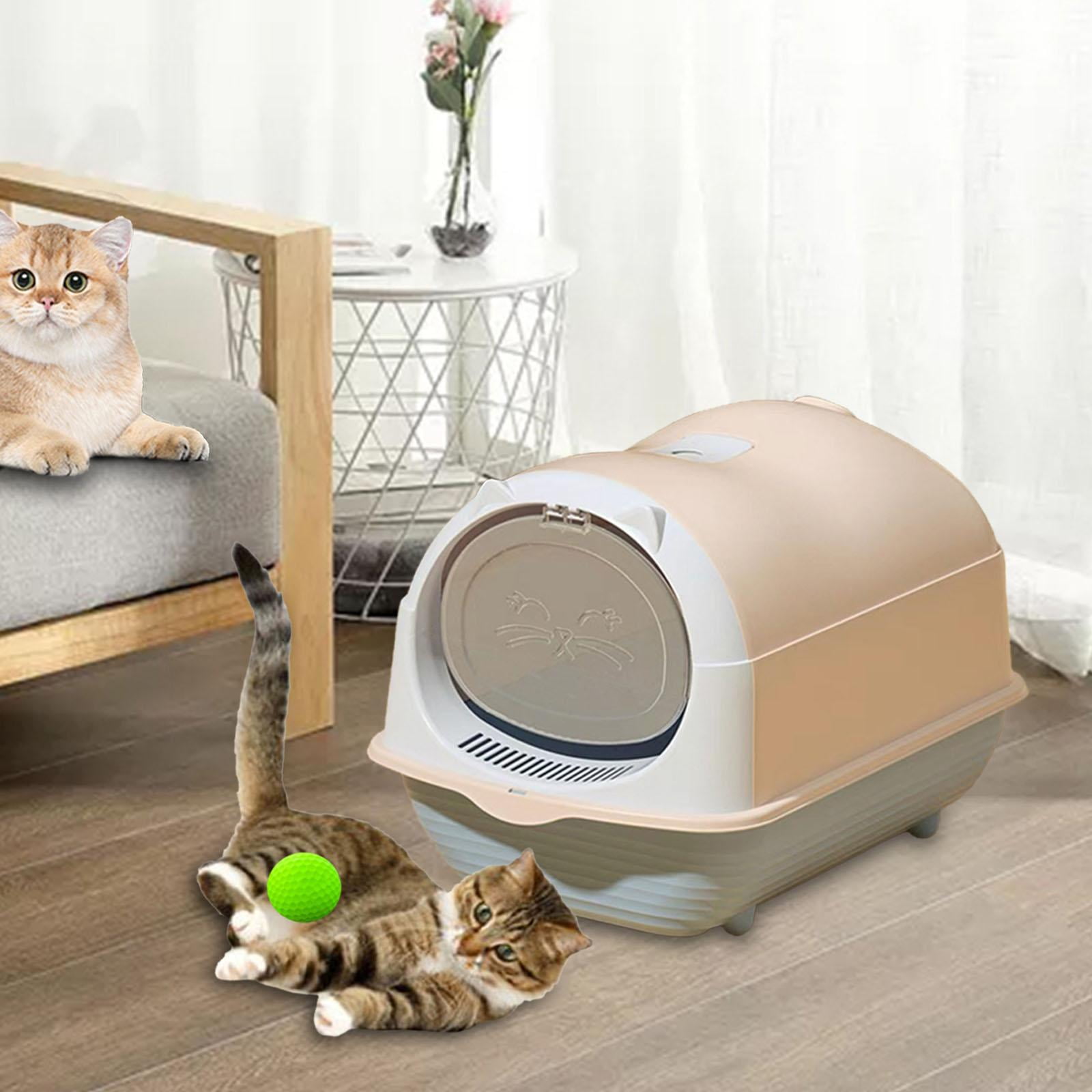 Bvdfgk Hooded Cat Litter Box with Lid, Fully Enclosed Large Cat Toilet with Front Door, Light Pink