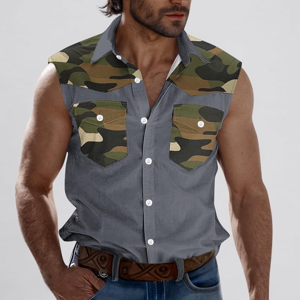 Camiseta sin mangas con cuello vuelto para hombre, estilo informal, con estampado del Día de la Independencia, cuello vuelto, sin mangas, bolsillos, deportiva, de poliéster
