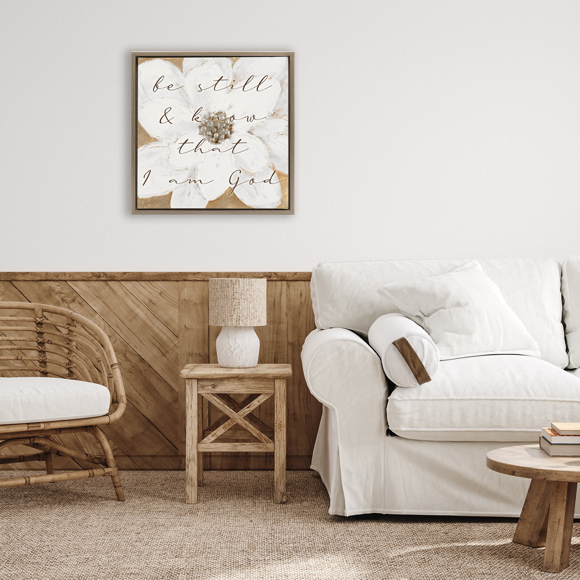 Stupell Industries Be Still with White Magnolia Brown Framed Floater Canvas Wall Art, design by Lanie Loreth