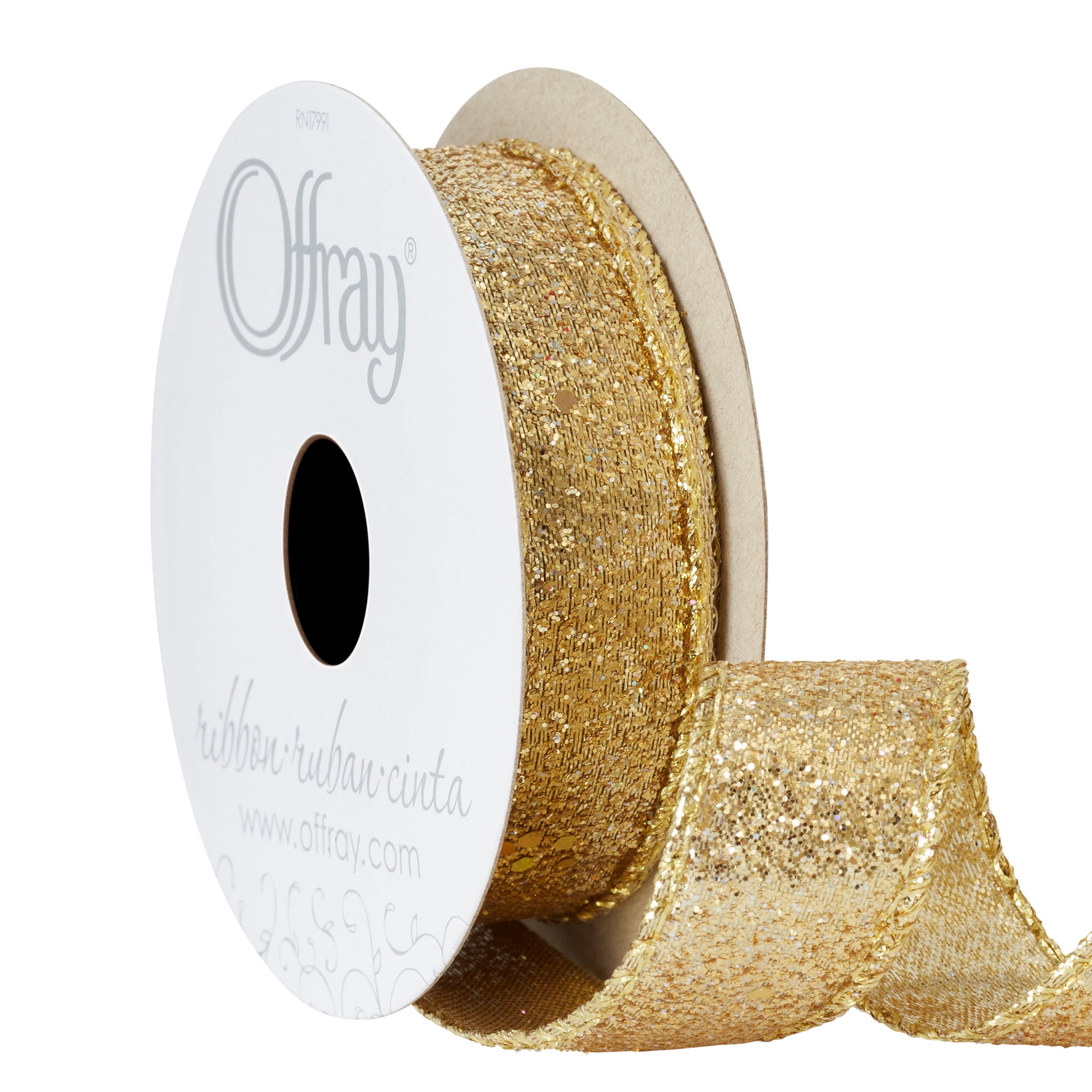 (3 pack) Offray Ribbon, Gold 7/8 inch Wired Edge Metallic Ribbon, 9 feet