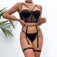 thumbnail image 3 of Gibobby Conjunto de lencería Sexy Conjunto de Lencería de Malla, Elegante Conjunto de Lencería con Bordado de Bloques de Color Ajustable para Mujer para Luna(Negro, CH), 3 of 5