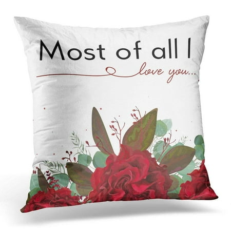 Vellum Red Roses (ARHOME Floral Garden Red Burgundy Bohemian Rose Flower Seeded Antique Eucalyptus Branch Silver Green Fern Leaves Pillow Case Pillow Cover 20x20)