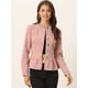 thumbnail image 3 of Chaqueta de mezclilla con cuello redondo y botones de manga larga con volante recortado y peplum para mujer Rosa Empolvado XL, 3 of 5