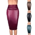 thumbnail image 6 of Women Plus Size Wet Look Faux Leather Pencil Stretch High Waist Office Skirt, 6 of 11