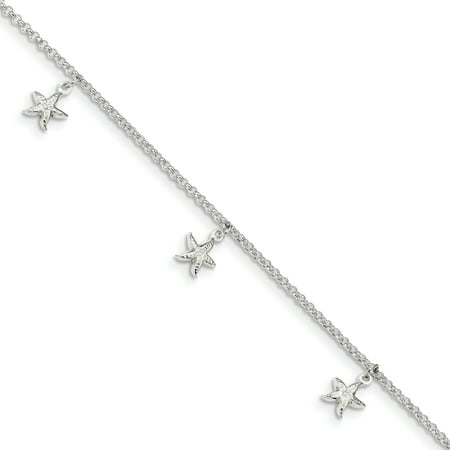 - 925 Sterling Silver Starfish Dangles 9 Inch 1 Adjustable Chain Plus Size Extender Anklet Ankle Beach Bracelet Seashore For Women Gift Set