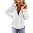 thumbnail image 2 of Abcnature Women Fall Winter Pullover V-Neck Zipper Long Sleeve Sweatshirts Casual Ladies Sweatshirts Pullovers Shirts Tops Sweaters for Women White XL, 2 of 5