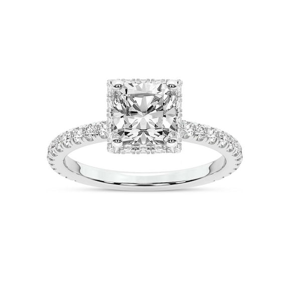 IGI Certified 1 Carat Cushion Shape Lab Grown Diamond Engagement Ring | 14K White Gold | Cleopatra Halo Diamond Ring | FG-VS1-VS2 Quality Friendly Diamonds